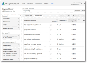 Google Adwords Keyword Tool